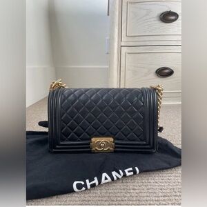 Chanel Boy Flap Bag Quilted Lambskin Old Medium Black